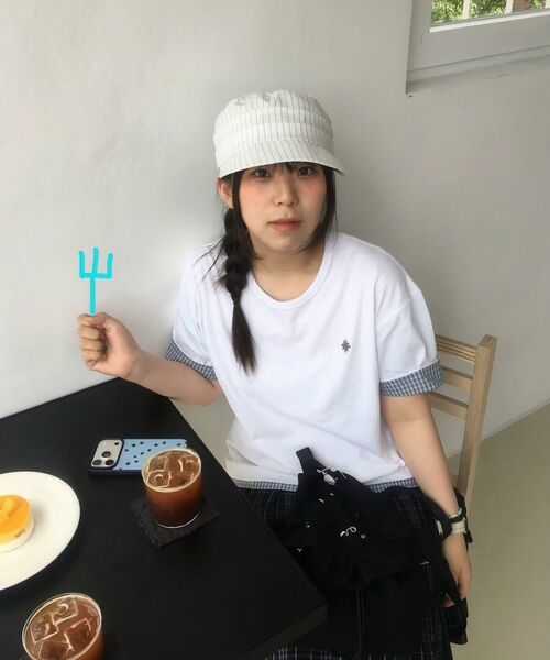SLOW RECORD HOUSE(スローレコードハウス)の「レイヤードチェックロールアップTシャツ_ホワイト(Tシャツ/カットソー・レディース・ホワイト・1/2)」の11枚目の写真