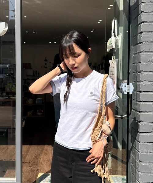 SLOW RECORD HOUSE(スローレコードハウス)の「レイヤードチェックロールアップTシャツ_ホワイト(Tシャツ/カットソー・レディース・ホワイト・1/2)」の12枚目の写真
