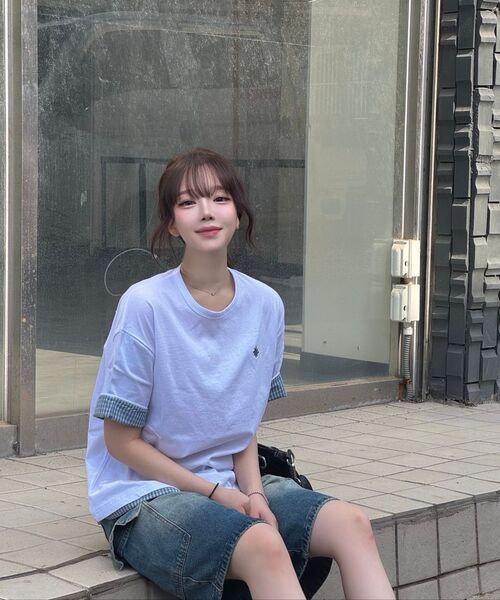 SLOW RECORD HOUSE(スローレコードハウス)の「レイヤードチェックロールアップTシャツ_ホワイト(Tシャツ/カットソー・レディース・ホワイト・1/2)」の19枚目の写真