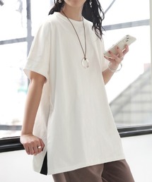 サイドスリット配色 綿100%ボックスTシャツ