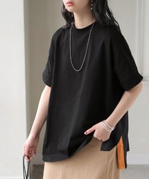 サイドスリット配色 綿100%ボックスTシャツ
