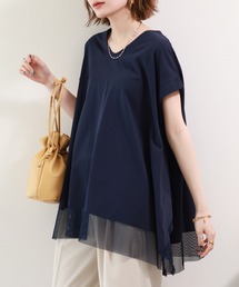 EGLANTINE 裾メッシュVネックカットソー 半袖