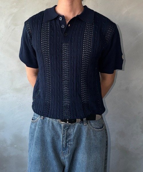 sedacle(セダクル)の「ラメシアーポロニット(ニット/セーター・メンズ・ネイビー/パープル系その他/オフホワイト・MEDIUM/LARGE/SMALL)」の6枚目の写真