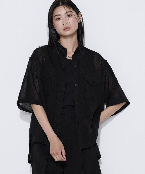 COMME CA（コムサ）の「【セットアップ対応】【RE:撚】トリアセクールスラブ シャツ（シャツ/ブラウス・レディース・キナリ/ライトグレー/ブラック・11号/9号）」の2枚目の写真
