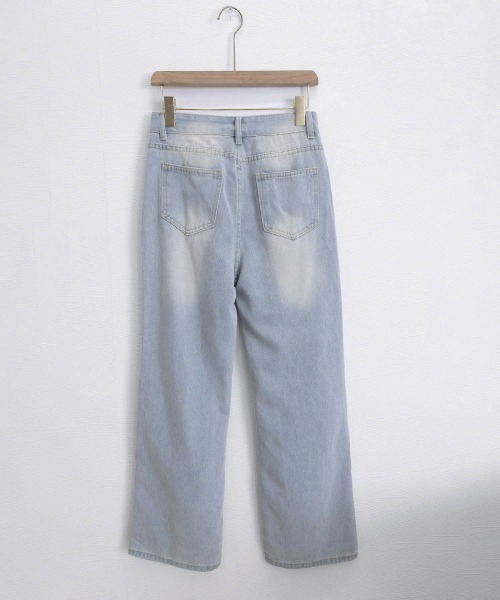 Miniministore（ミニミニストア）の「レースダメージデニムパンツ ワイドパンツ（デニムパンツ・レディース・サックスブルー・M/XL/L）」の3枚目の写真