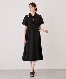 襟付きウエスト絞りワンピース