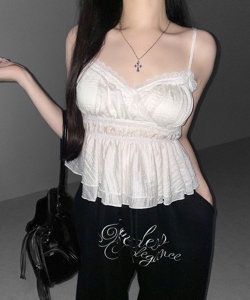 me+em select(ミームセレクト)の「【 2color 】レースフリルペプラムキャミソール / lace frill peplum camisole(キャミソール・レディース・ホワイト/ブラック・FREE)」の12枚目の写真