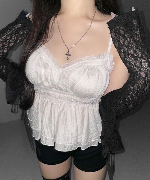 me+em select(ミームセレクト)の「【 2color 】レースフリルペプラムキャミソール / lace frill peplum camisole(キャミソール・レディース・ホワイト/ブラック・FREE)」の13枚目の写真