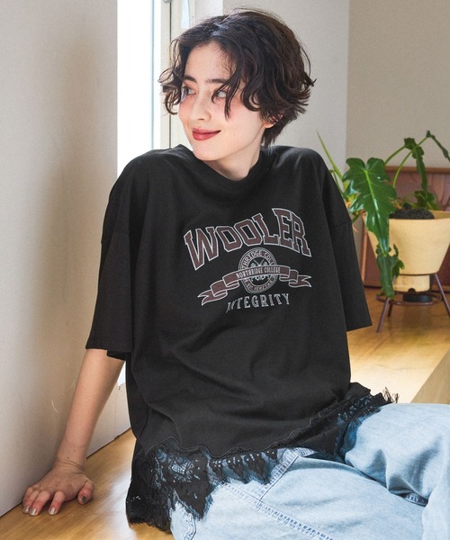 niko and...(ニコアンド)の「裾レースプリントアソートTシャツ(Tシャツ/カットソー・レディース・オフホワイト/イエロー/ブラック/チャコール・MEDIUM/LARGE)」の2枚目の写真