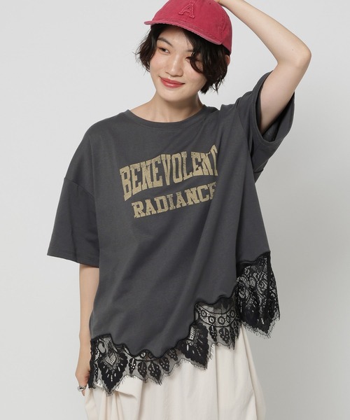 niko and...(ニコアンド)の「裾レースプリントアソートTシャツ(Tシャツ/カットソー・レディース・オフホワイト/イエロー/ブラック/チャコール・MEDIUM/LARGE)」の5枚目の写真