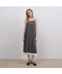 [W]レイヤードスリーブレスダークグレー ロングワンピース