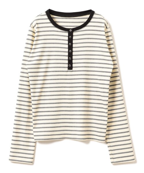 Ray BEAMS(レイビームス)の「RIB ボーダー ヘンリーネック Tシャツ(Tシャツ/カットソー・レディース・ダークブラウン/オフホワイト/ライトグレー・ONE SIZE)」の2枚目の写真