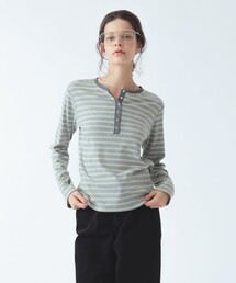 Ray BEAMS | RIB ボーダー ヘンリーネック Tシャツ(Tシャツ/カットソー)