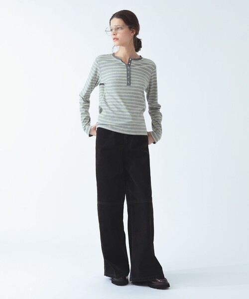 Ray BEAMS(レイビームス)の「RIB ボーダー ヘンリーネック Tシャツ(Tシャツ/カットソー・レディース・ダークブラウン/オフホワイト/ライトグレー・ONE SIZE)」の4枚目の写真