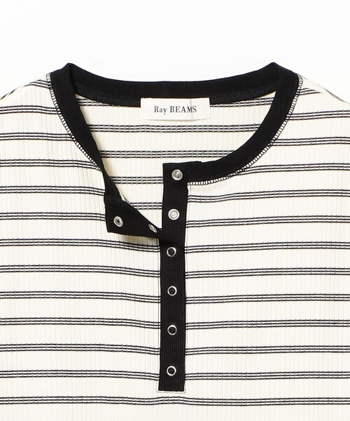 Ray BEAMS(レイビームス)の「RIB ボーダー ヘンリーネック Tシャツ(Tシャツ/カットソー・レディース・ダークブラウン/オフホワイト/ライトグレー・ONE SIZE)」の19枚目の写真