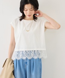 ROPE' PICNIC | レースドッキングフレンチスリーブトップス/UVカット・接触冷感・汗染み防止(Tシャツ/カットソー)