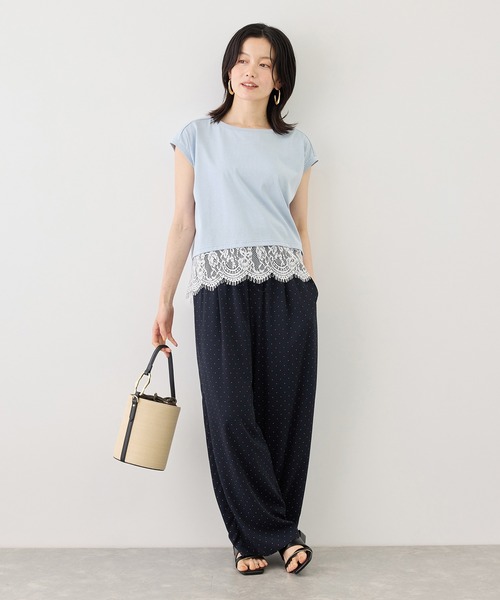 ROPE' PICNIC(ロペピクニック)の「レースドッキングフレンチスリーブトップス/UVカット・接触冷感・汗染み防止(Tシャツ/カットソー・レディース・ホワイト/ブラック/クリーム/サックスブルー・FREE)」の14枚目の写真