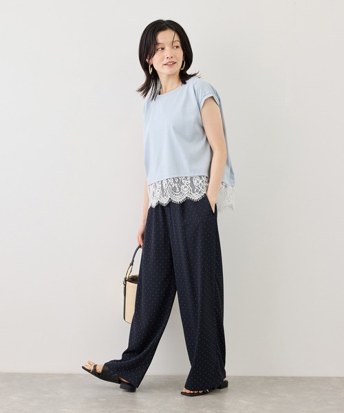 ROPE' PICNIC(ロペピクニック)の「レースドッキングフレンチスリーブトップス/UVカット・接触冷感・汗染み防止(Tシャツ/カットソー・レディース・ホワイト/ブラック/クリーム/サックスブルー・FREE)」の15枚目の写真