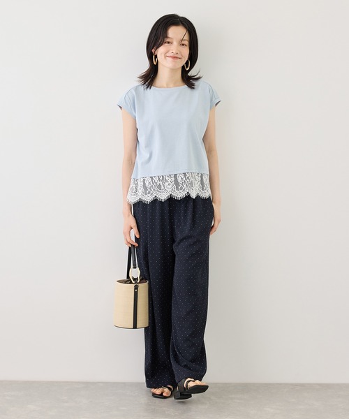 ROPE' PICNIC(ロペピクニック)の「レースドッキングフレンチスリーブトップス/UVカット・接触冷感・汗染み防止(Tシャツ/カットソー・レディース・ホワイト/ブラック/クリーム/サックスブルー・FREE)」の16枚目の写真