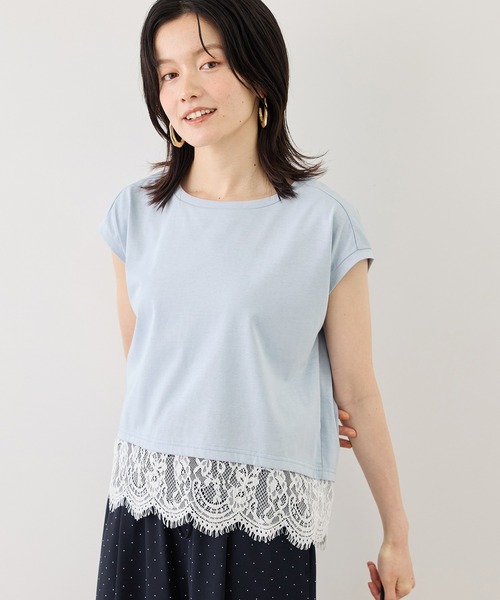 ROPE' PICNIC(ロペピクニック)の「レースドッキングフレンチスリーブトップス/UVカット・接触冷感・汗染み防止(Tシャツ/カットソー・レディース・ホワイト/ブラック/クリーム/サックスブルー・FREE)」の18枚目の写真
