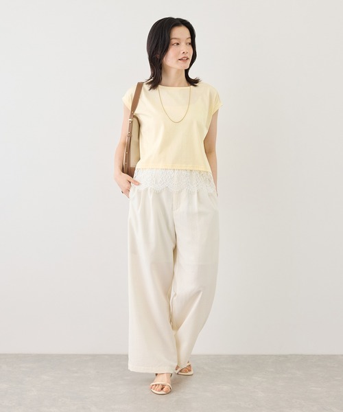 ROPE' PICNIC(ロペピクニック)の「レースドッキングフレンチスリーブトップス/UVカット・接触冷感・汗染み防止(Tシャツ/カットソー・レディース・ホワイト/ブラック/クリーム/サックスブルー・FREE)」の21枚目の写真
