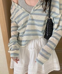 ストライプ配色長袖Tシャツ