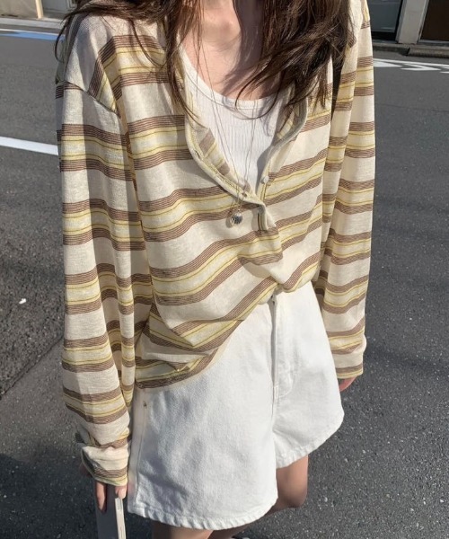FLINEA（フリネア）の「ストライプ配色長袖Tシャツ（Tシャツ/カットソー・レディース・イエロー/ブルー/ピンク・FREE）」の4枚目の写真