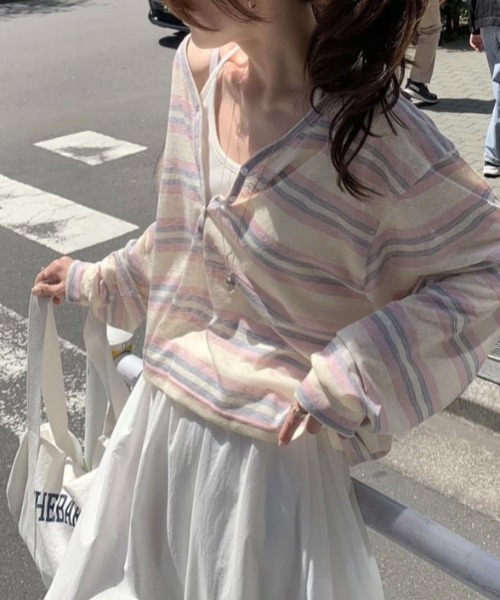 FLINEA（フリネア）の「ストライプ配色長袖Tシャツ（Tシャツ/カットソー・レディース・イエロー/ブルー/ピンク・FREE）」の6枚目の写真