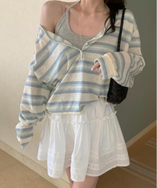 FLINEA（フリネア）の「ストライプ配色長袖Tシャツ（Tシャツ/カットソー・レディース・イエロー/ブルー/ピンク・FREE）」の10枚目の写真