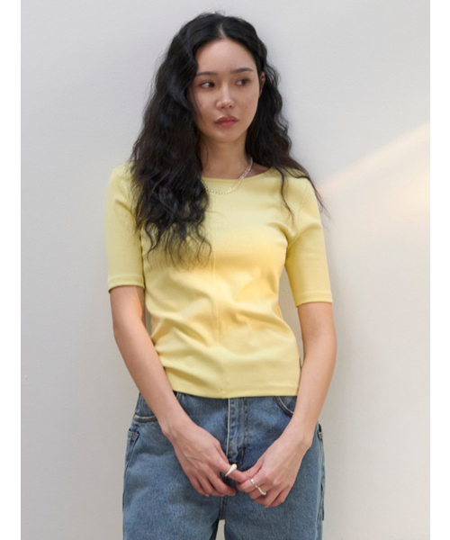 MORVE13(モルブ13)の「ロニースリムツーウェイTシャツ(Tシャツ/カットソー・レディース・ブラック/ネイビー/ライトグレー/イエロー/アイボリー・FREE)」の8枚目の写真