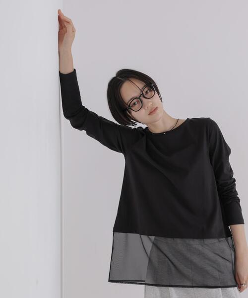 NANO universe(ナノユニバース)の「オーガンジーヘム切り替えロングスリーブTシャツ(Tシャツ/カットソー・レディース・ダークベージュ/ホワイト/ブラック・FREE)」の3枚目の写真