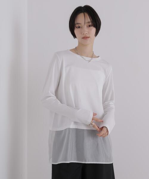 NANO universe(ナノユニバース)の「オーガンジーヘム切り替えロングスリーブTシャツ(Tシャツ/カットソー・レディース・ダークベージュ/ホワイト/ブラック・FREE)」の13枚目の写真