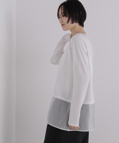 NANO universe(ナノユニバース)の「オーガンジーヘム切り替えロングスリーブTシャツ(Tシャツ/カットソー・レディース・ダークベージュ/ホワイト/ブラック・FREE)」の15枚目の写真