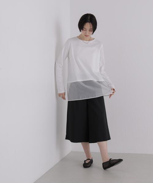 NANO universe(ナノユニバース)の「オーガンジーヘム切り替えロングスリーブTシャツ(Tシャツ/カットソー・レディース・ダークベージュ/ホワイト/ブラック・FREE)」の16枚目の写真