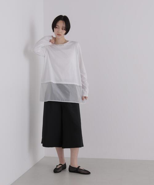 NANO universe(ナノユニバース)の「オーガンジーヘム切り替えロングスリーブTシャツ(Tシャツ/カットソー・レディース・ダークベージュ/ホワイト/ブラック・FREE)」の17枚目の写真