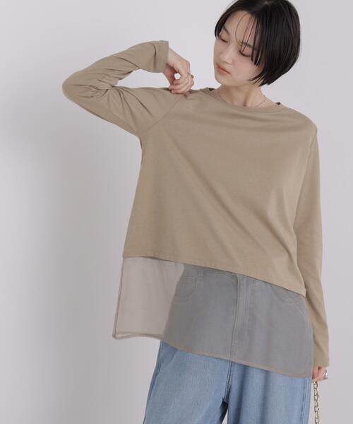 NANO universe(ナノユニバース)の「オーガンジーヘム切り替えロングスリーブTシャツ(Tシャツ/カットソー・レディース・ダークベージュ/ホワイト/ブラック・FREE)」の22枚目の写真