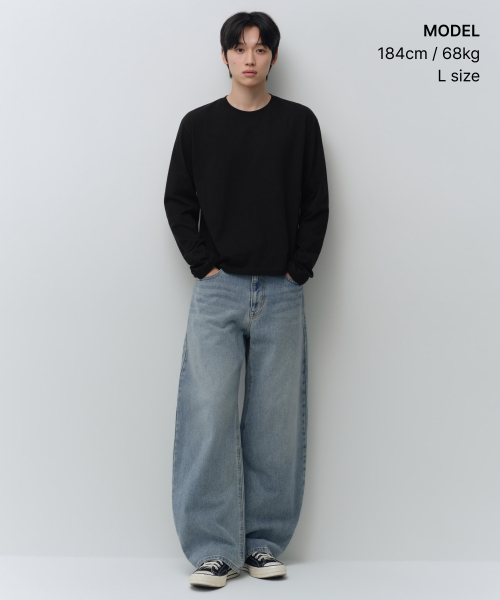 MUSINSA STANDARD（ムシンサスタンダード）の「レギュラーロングスリーブクロップTシャツ[ブラック]（Tシャツ/カットソー・メンズ・その他・SMALL/MEDIUM/LARGE/X-LARGE/2XL/3XL）」の2枚目の写真