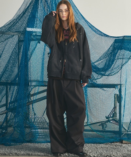 MAISON SPECIAL（メゾンスペシャル）の「《UNISEX》Destroy Damage Prime-Over Zip-Up Hoodie/デストロイダメージプライムオーバースウェットZIPパーカー【MAISON SPECIAL/メゾンスペシャル】■セットアップ対応■（パーカー・メンズ・ネイビー/ブラック/グレー/パープル・0/2/1）」の6枚目の写真