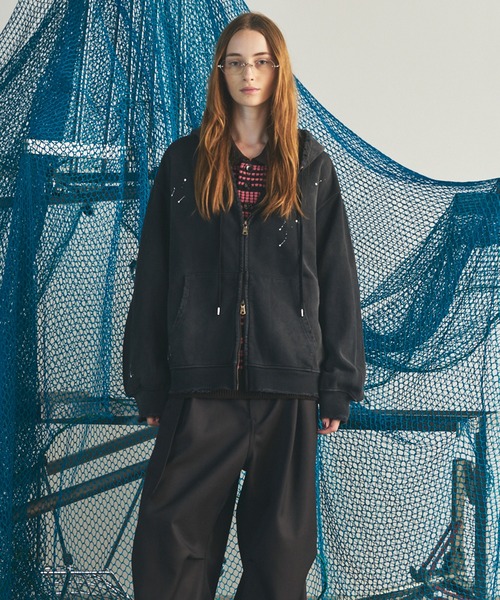 MAISON SPECIAL（メゾンスペシャル）の「《UNISEX》Destroy Damage Prime-Over Zip-Up Hoodie/デストロイダメージプライムオーバースウェットZIPパーカー【MAISON SPECIAL/メゾンスペシャル】■セットアップ対応■（パーカー・メンズ・ネイビー/ブラック/グレー/パープル・0/2/1）」の16枚目の写真