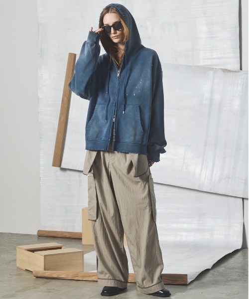 MAISON SPECIAL（メゾンスペシャル）の「《UNISEX》Destroy Damage Prime-Over Zip-Up Hoodie/デストロイダメージプライムオーバースウェットZIPパーカー【MAISON SPECIAL/メゾンスペシャル】■セットアップ対応■（パーカー・メンズ・ネイビー/ブラック/グレー/パープル・0/2/1）」の11枚目の写真