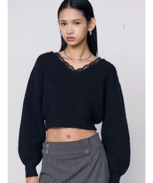 レースドッキングVネックニット