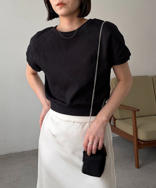 CAPRICIEUX LE'MAGE(カプリシューレマージュ)の「ラウンド切替クロップT(Tシャツ/カットソー・レディース・ブラック/イエロー/ライトグレー/ベージュ・FREE)」の19枚目の写真