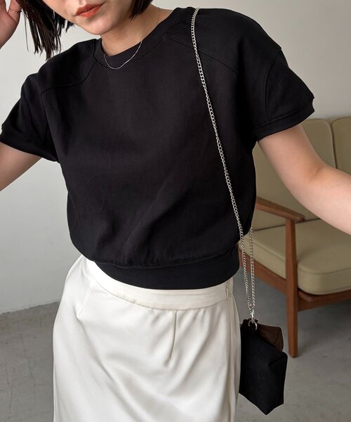 CAPRICIEUX LE'MAGE(カプリシューレマージュ)の「ラウンド切替クロップT(Tシャツ/カットソー・レディース・ブラック/イエロー/ライトグレー/ベージュ・FREE)」の14枚目の写真