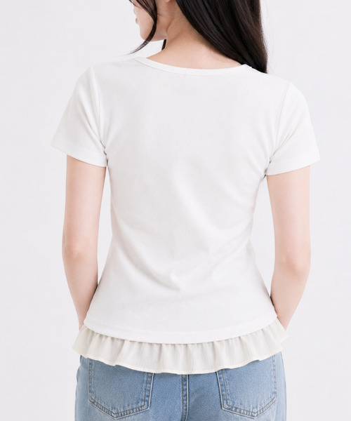 NinaetLina（ニナエリナ）の「バレエコアヘンリーネックTシャツ（Tシャツ/カットソー・レディース・グレー/ホワイト/ブラック・FREE）」の7枚目の写真
