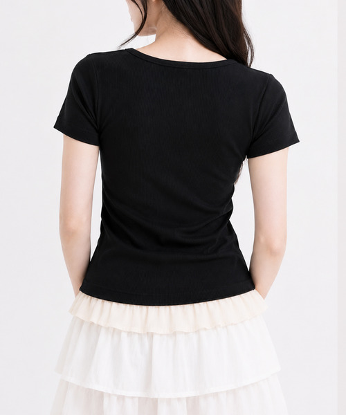 NinaetLina（ニナエリナ）の「バレエコアヘンリーネックTシャツ（Tシャツ/カットソー・レディース・グレー/ホワイト/ブラック・FREE）」の9枚目の写真