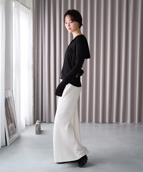 FREAK'S STORE（フリークスストア）の「限定展開　シアー ボタン フーディー ロングスリーブ トップス（Tシャツ/カットソー・レディース・グレー/ブラウン/レッド/ナチュラル/ブラック・ﾌﾘ-）」の12枚目の写真