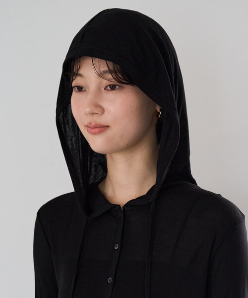 FREAK'S STORE（フリークスストア）の「限定展開　シアー ボタン フーディー ロングスリーブ トップス（Tシャツ/カットソー・レディース・グレー/ブラウン/レッド/ナチュラル/ブラック・ﾌﾘ-）」の8枚目の写真