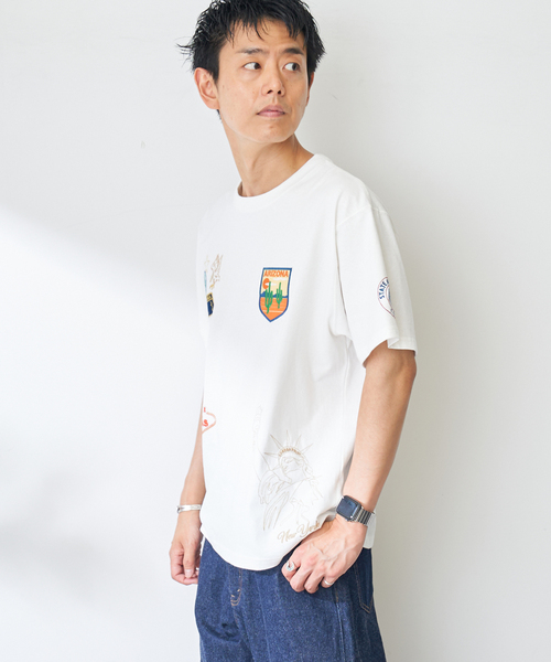 B.C STOCK(ベーセーストック)の「World Souvenir T-sh(Tシャツ/カットソー・メンズ・ホワイト/アイボリー/ネイビー・LARGE/MEDIUM)」の6枚目の写真