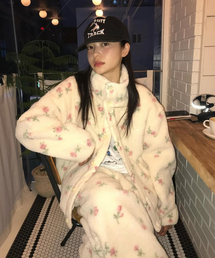 FLEECE FLORAL JACKET IVORY