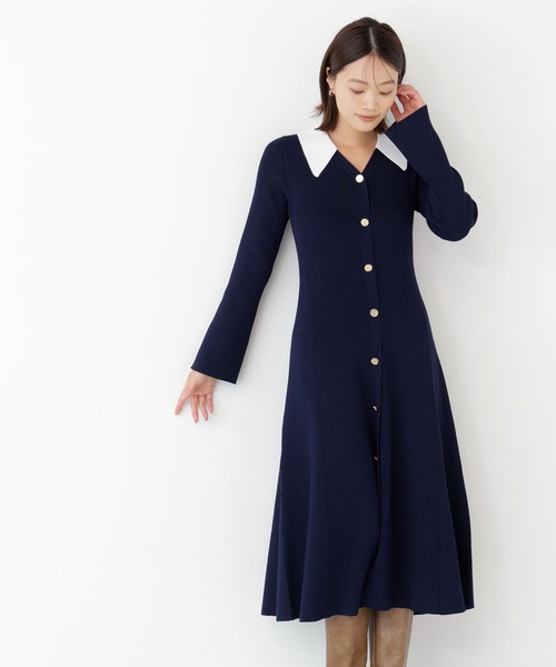 NATURAL BEAUTY BASIC(ナチュラルビューティーベーシック)の「スキッパーニットワンピース(ワンピース・レディース・チャコールグレー/ブルー/ネイビー系・SMALL/MEDIUM)」の3枚目の写真